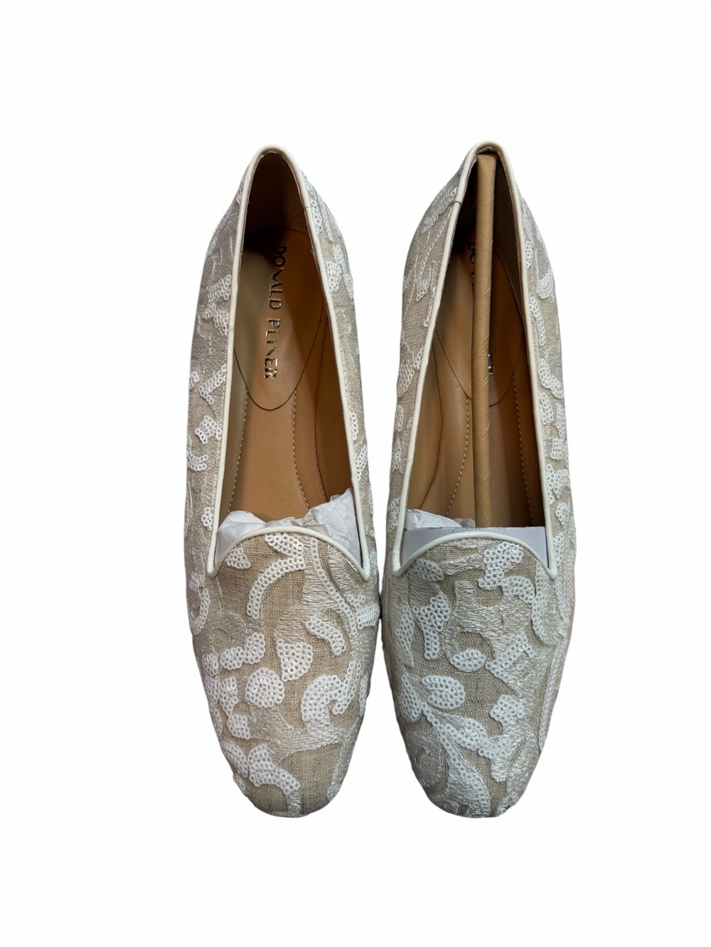 Donald J. Pliner Reena Sequin Embellished Loafer Flat In Natural NWOB Size 8.5